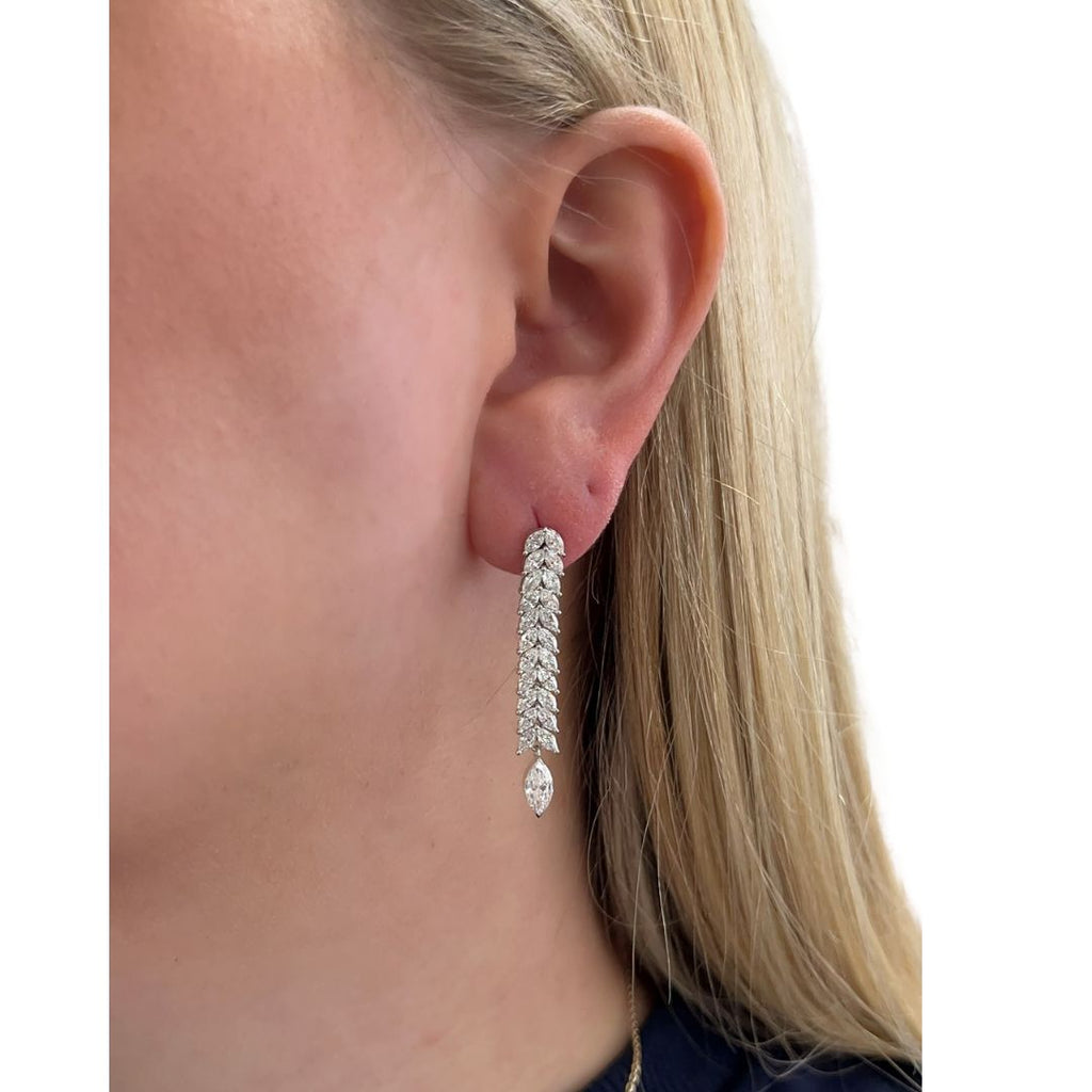 Lab-Grown Double Row Marquise Dangle Earrings