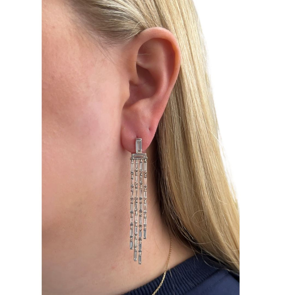 Lab-Grown Half Bezel Baguette Dangle Earrings