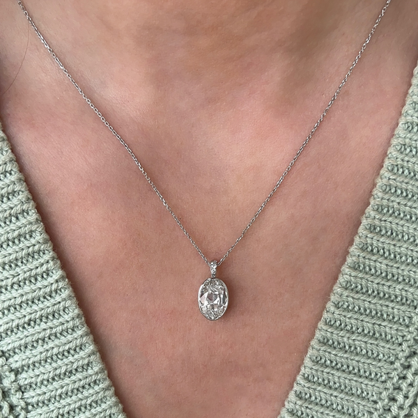Lab-Grown Bezel Antique Oval Pendant Necklace