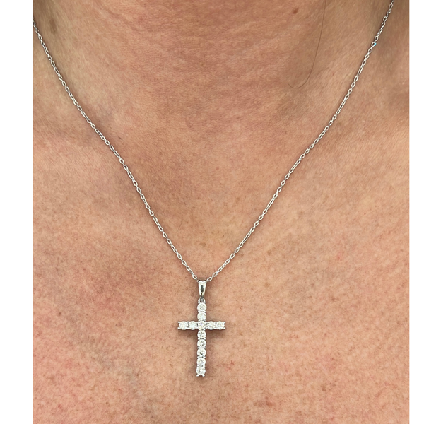Sterling Silver- Lab-Grown Diamond Cross Necklace