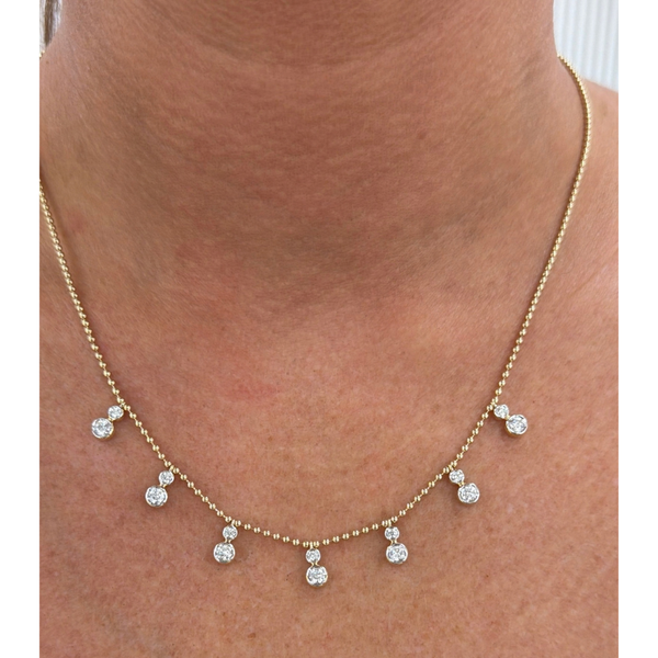 Bezel Round Diamond Dangle Bead Chain Necklace