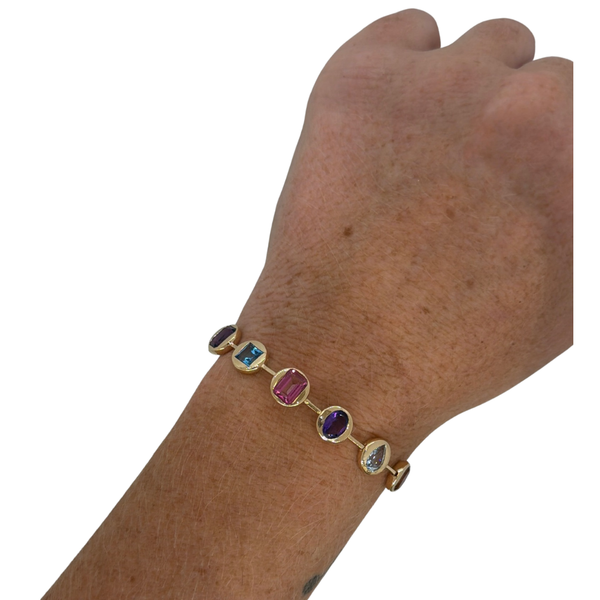 Multi-Shape Rainbow Gemstone Bezel Bracelet