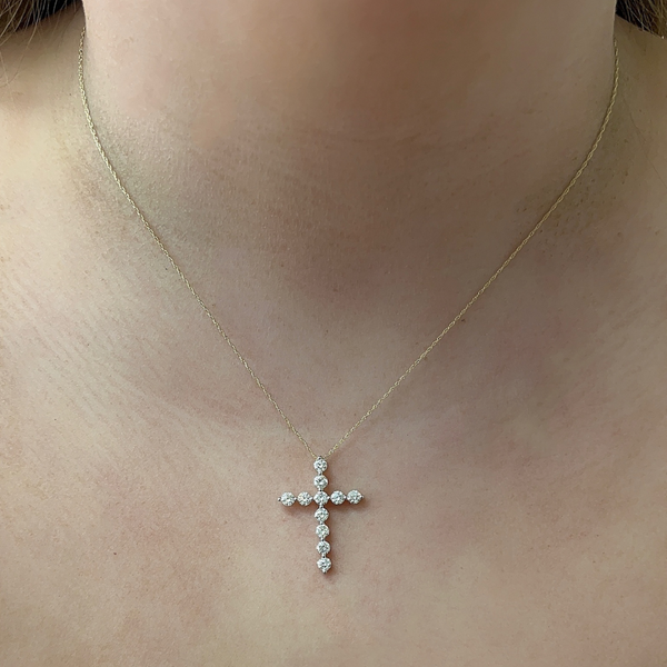 Lab-Grown Bubble Diamond Cross Necklace