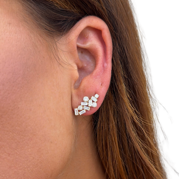 Lab-Grown Baguette & Round Cluster Studs