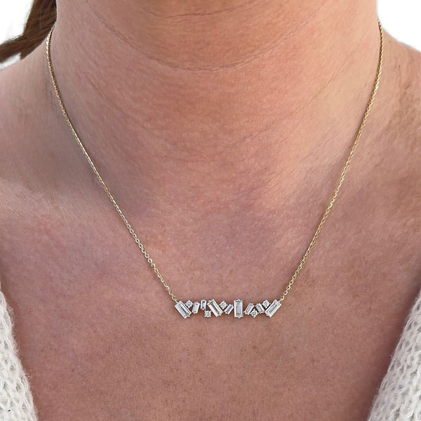 Lab-Grown Offset Baguette & Round Bar Necklace