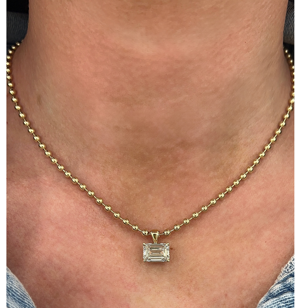 Lab-Grown Emerald Cut Diamond Pendant Bead Chain Necklace