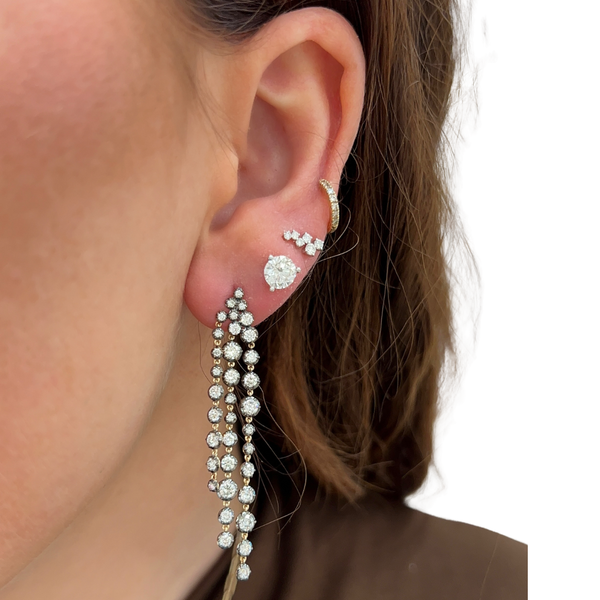 Lab-Grown Triple Row Georgian Set Black Rhodium Dangle Earrings in ear