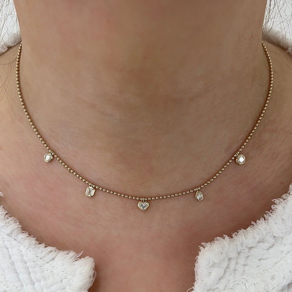 Lab-Grown Dangle Bezel Multi-Shape Bead Chain Necklace