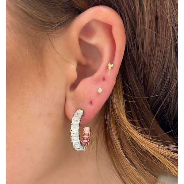 Lab-Grown Emerald Cut Inside Out Pink Diamond Hoops