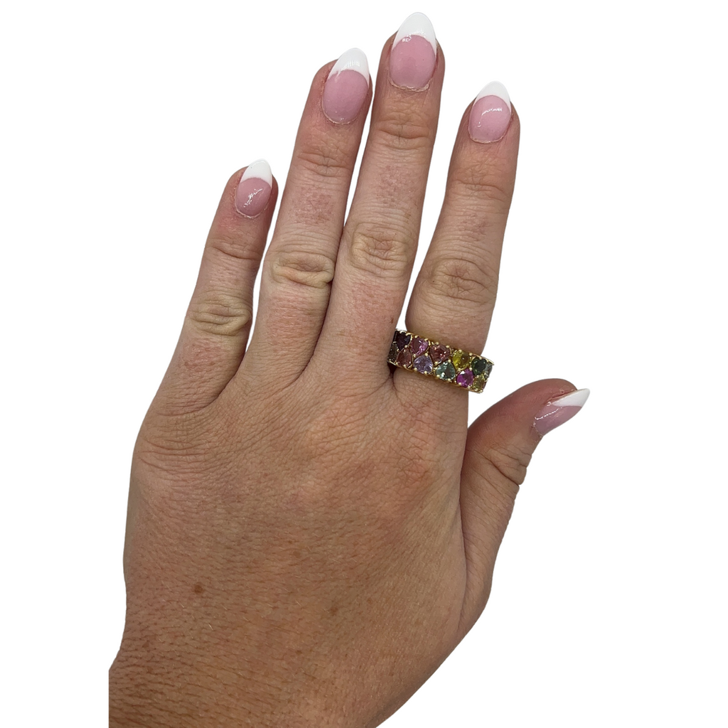 Multi-Color Sapphire Heart Eternity Band