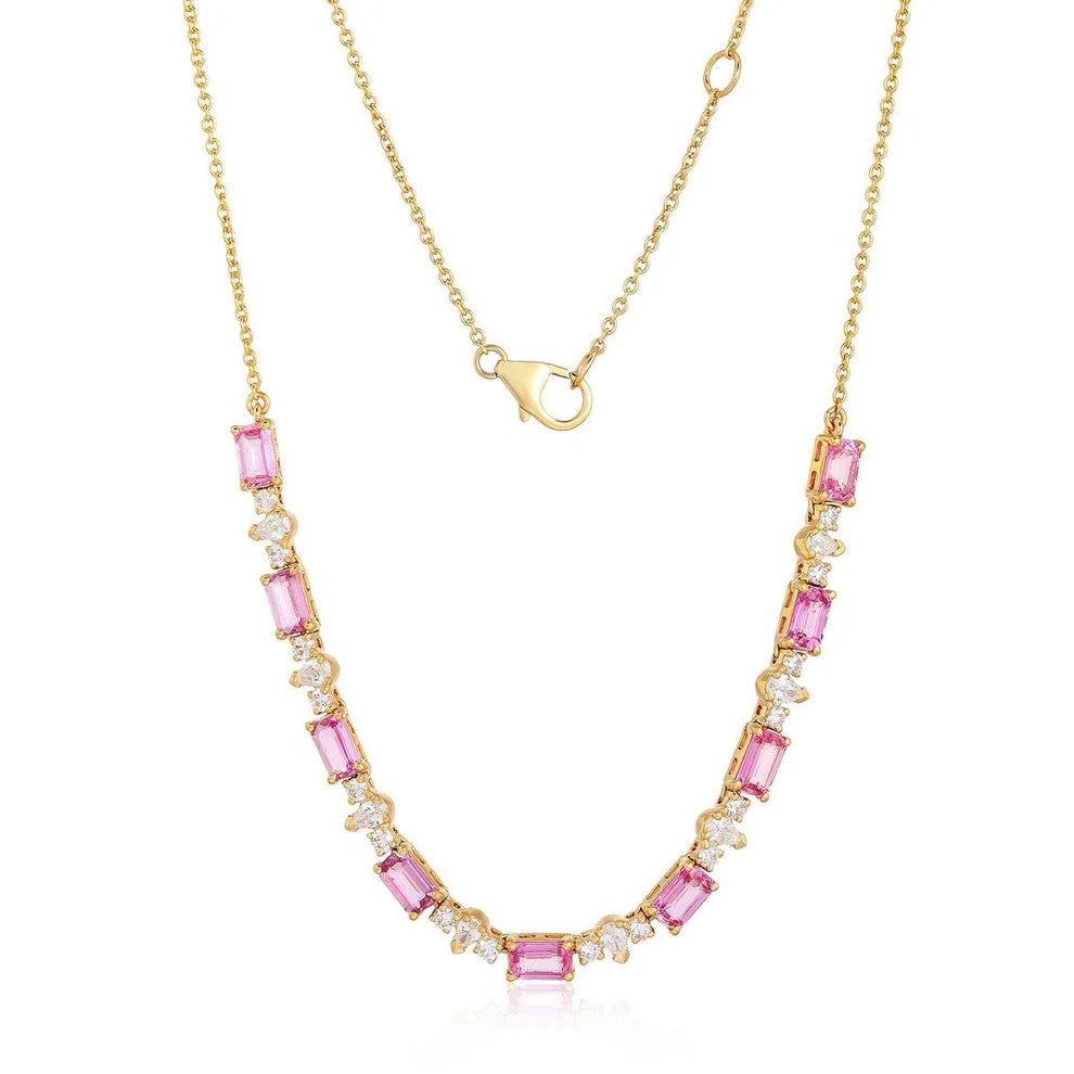 Alternating Pink Sapphire & Diamond Necklace