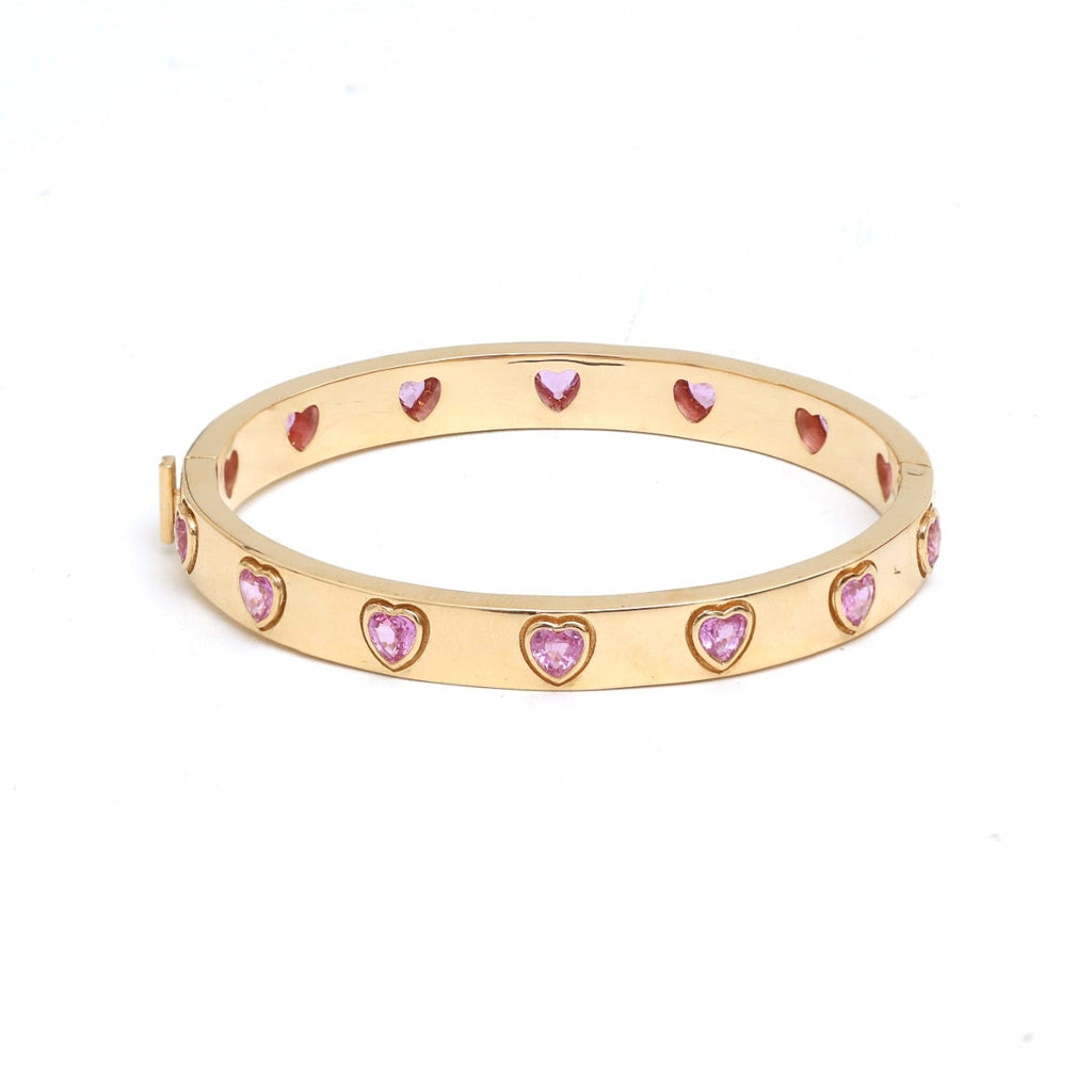 Pink Sapphire Heart Bezel Bangle