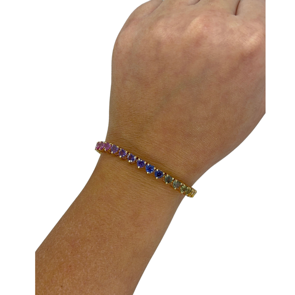 Heart Shaped Rainbow Sapphire Tennis Bracelet