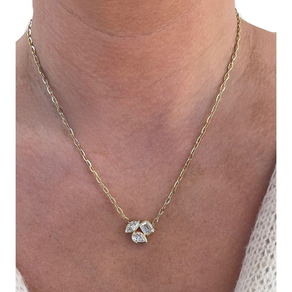 Lab-Grown Bezel Trio Multi-Shape Paperclip Necklace