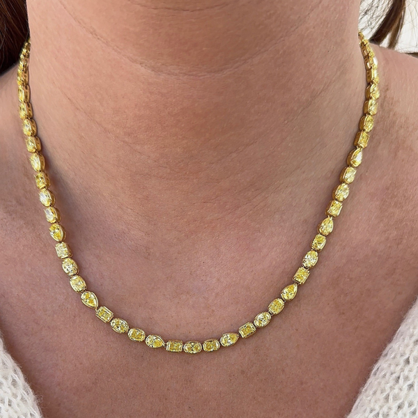 Lab-Grown Multi-Shape Bezel Yellow Diamond Tennis Necklace