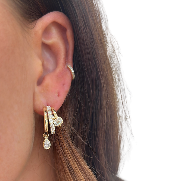 Lab-Grown Bezel Pear Dangle Triple Hoops