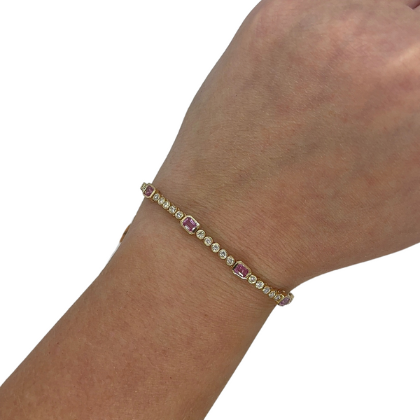 Bezel Pink Sapphire & Diamond Tennis Bracelet