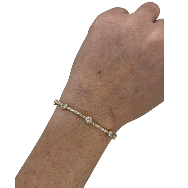 Lab-Grown Bezel Round & Pave Bar Flexi Bangle on wrist