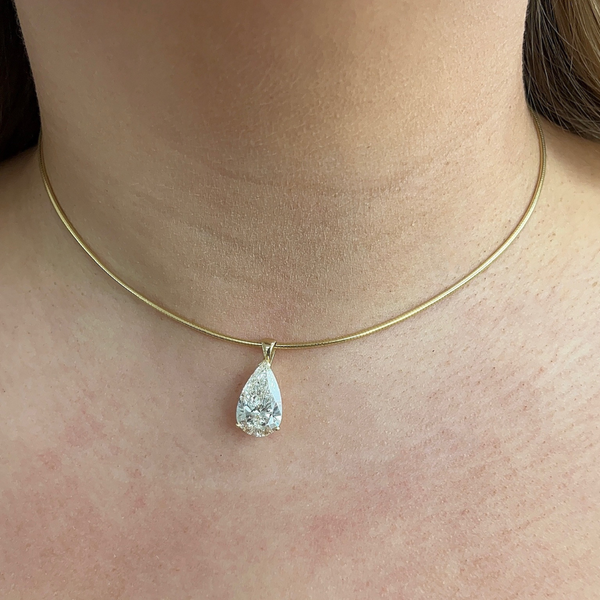 Lab-Grown Pear Pendant Omega Chain Choker Necklace on neck