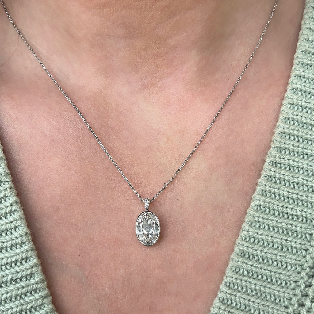 Lab-Grown Bezel Antique Oval Pendant Necklace