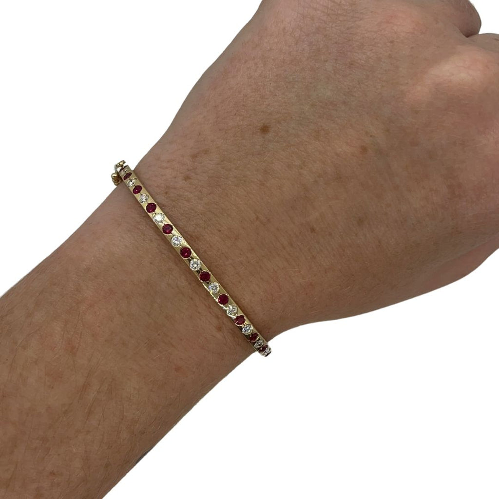 Lab-Grown Alternating Diamond & Ruby Bangle