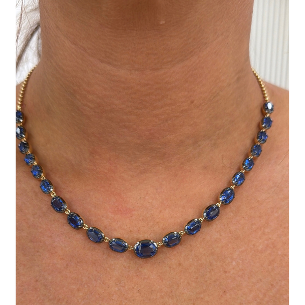 Georgian Set Black Rhodium Oval Kyanite Bead Chain Necklace