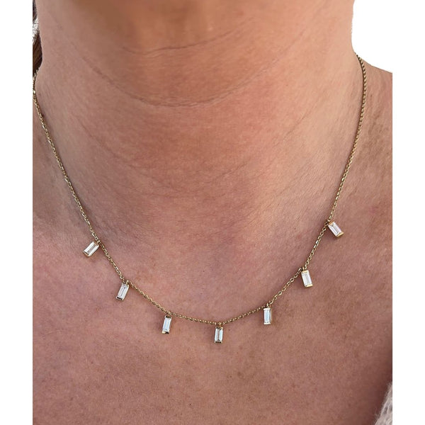 Lab-Grown Bar Set Baguette Dangle Necklace