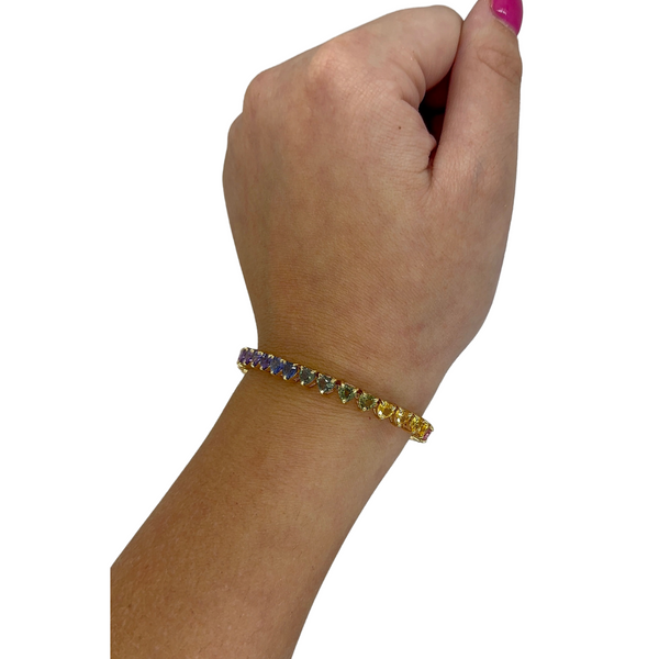 Heart Shaped Rainbow Sapphire Tennis Bracelet
