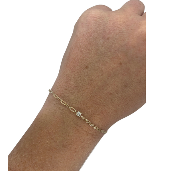 Dainty Halfway Paperclip Solitaire Diamond Bracelet
