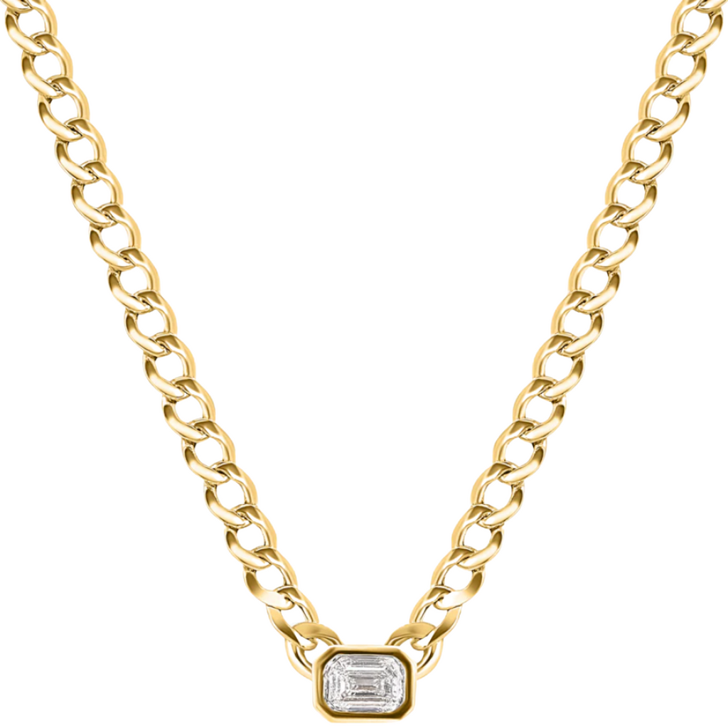 Diamond Bezel Curb Chain Necklace