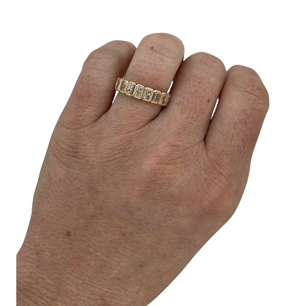 Gold Lab-Grown Bezel Radiant Band on hand