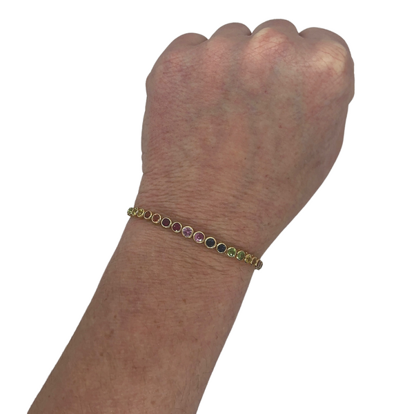 Graduated Rainbow Sapphire Bezel Bolo Bracelet