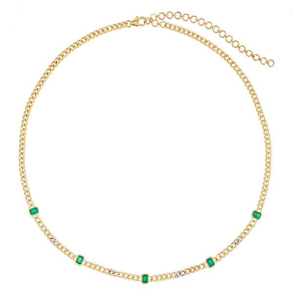 Bezel Emerald Cuban Chain Necklace