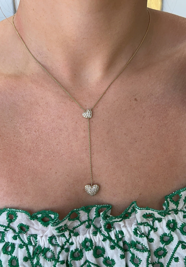 Double Heart Lariat Necklace