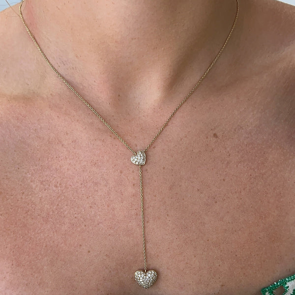 Double Heart Lariat Necklace