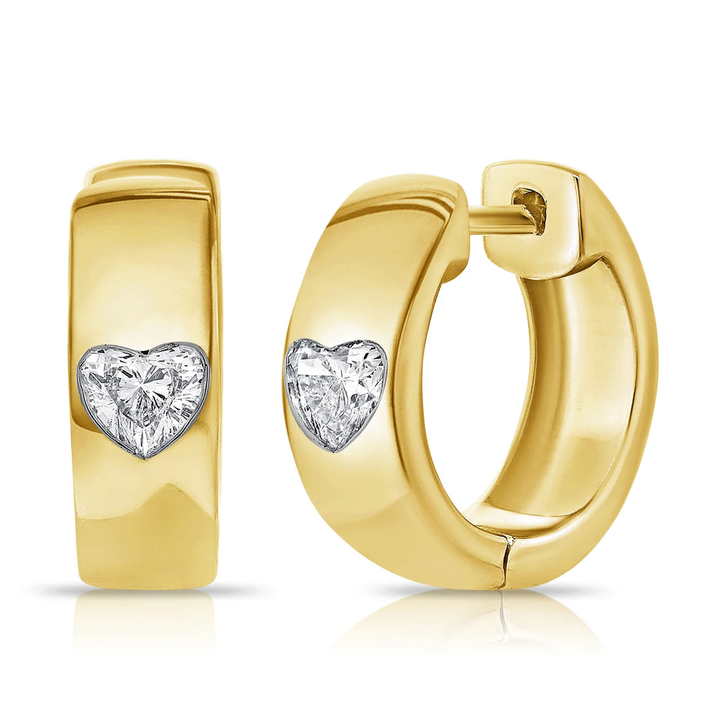 Gold & Heart Diamond Huggie Earring