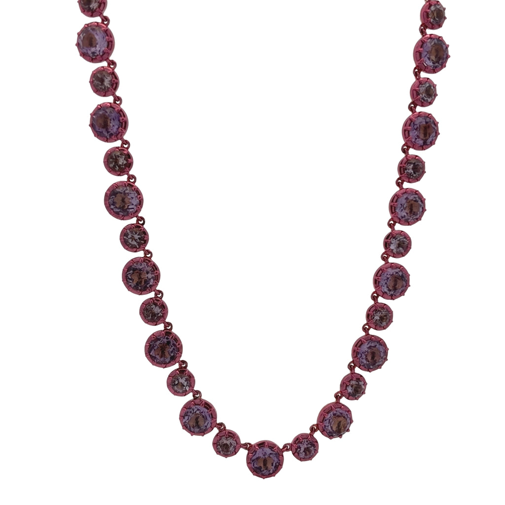 Georgian Set Pink Rhodium Amethyst Tennis Necklace