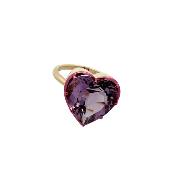 Pink Rhodium & Amethyst Heart Statement Ring