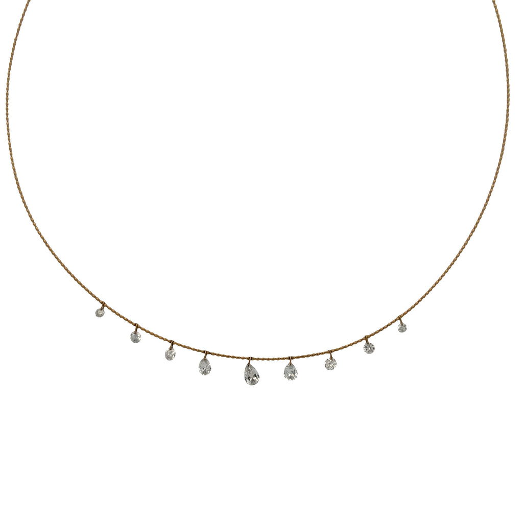 Lab-Grown Drilled Pear & Round Dangle Choker