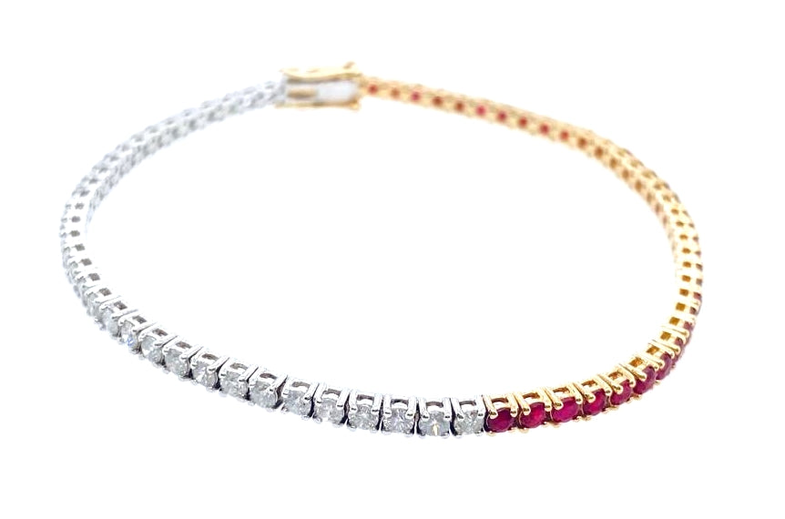 Half Diamond & Half Ruby Tennis Bracelet