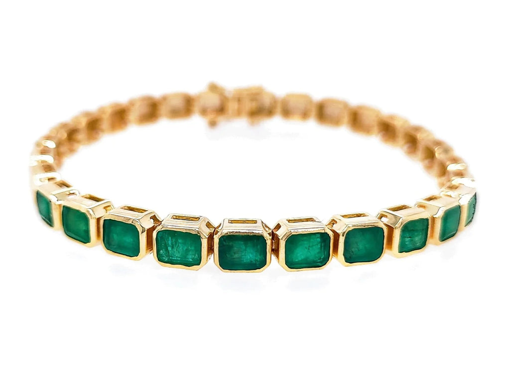 Bezel Set Cushion Cut Emerald Tennis Bracelet