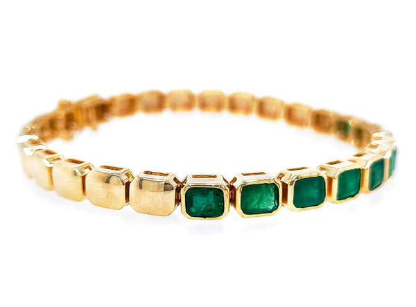 Bezel Set Cushion Cut Emerald Tennis Bracelet