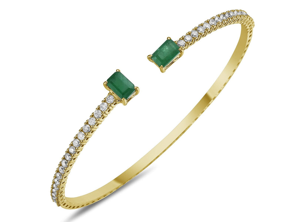 Diamond & Emerald Open Cuff Bangle