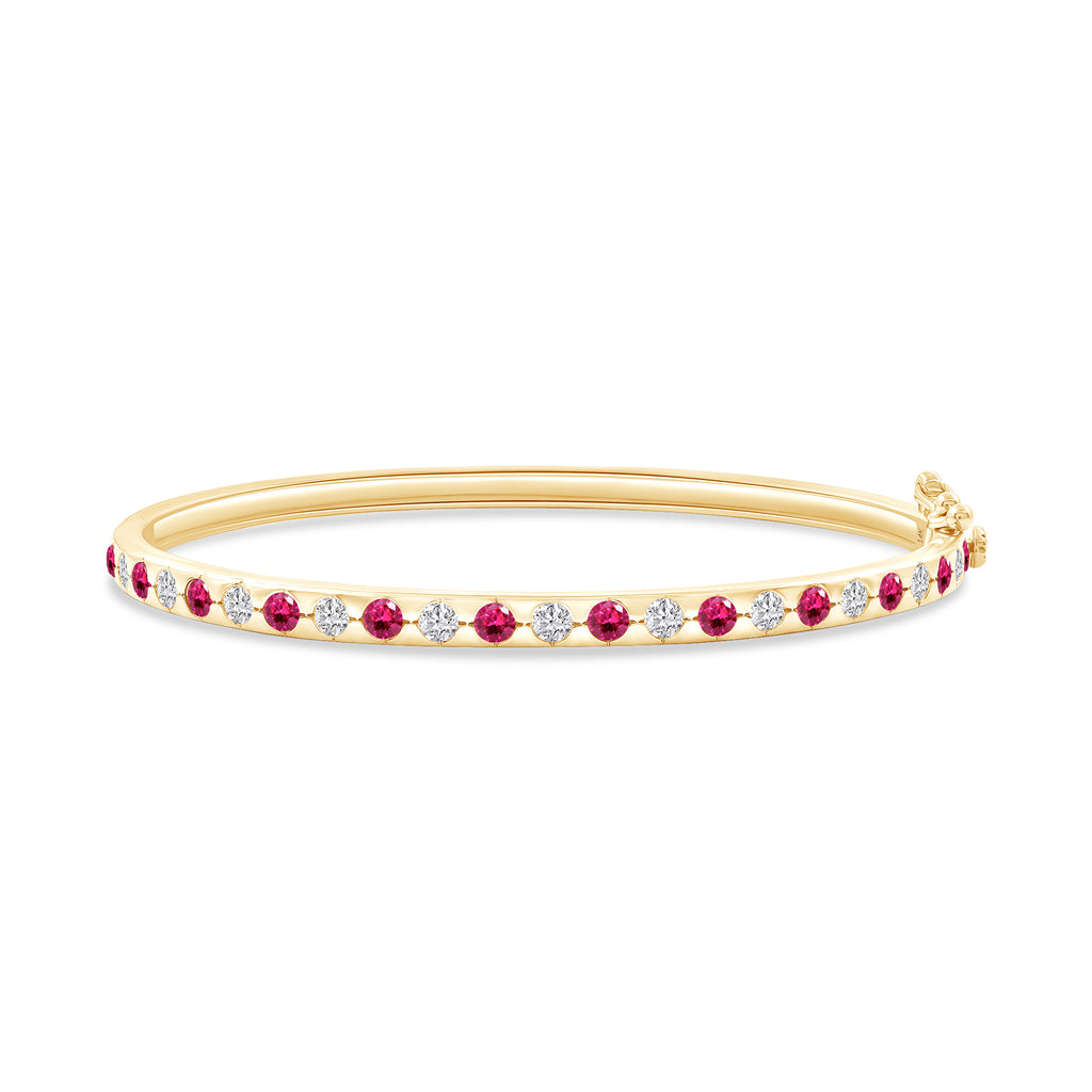 Lab-Grown Alternating Diamond & Ruby Bangle
