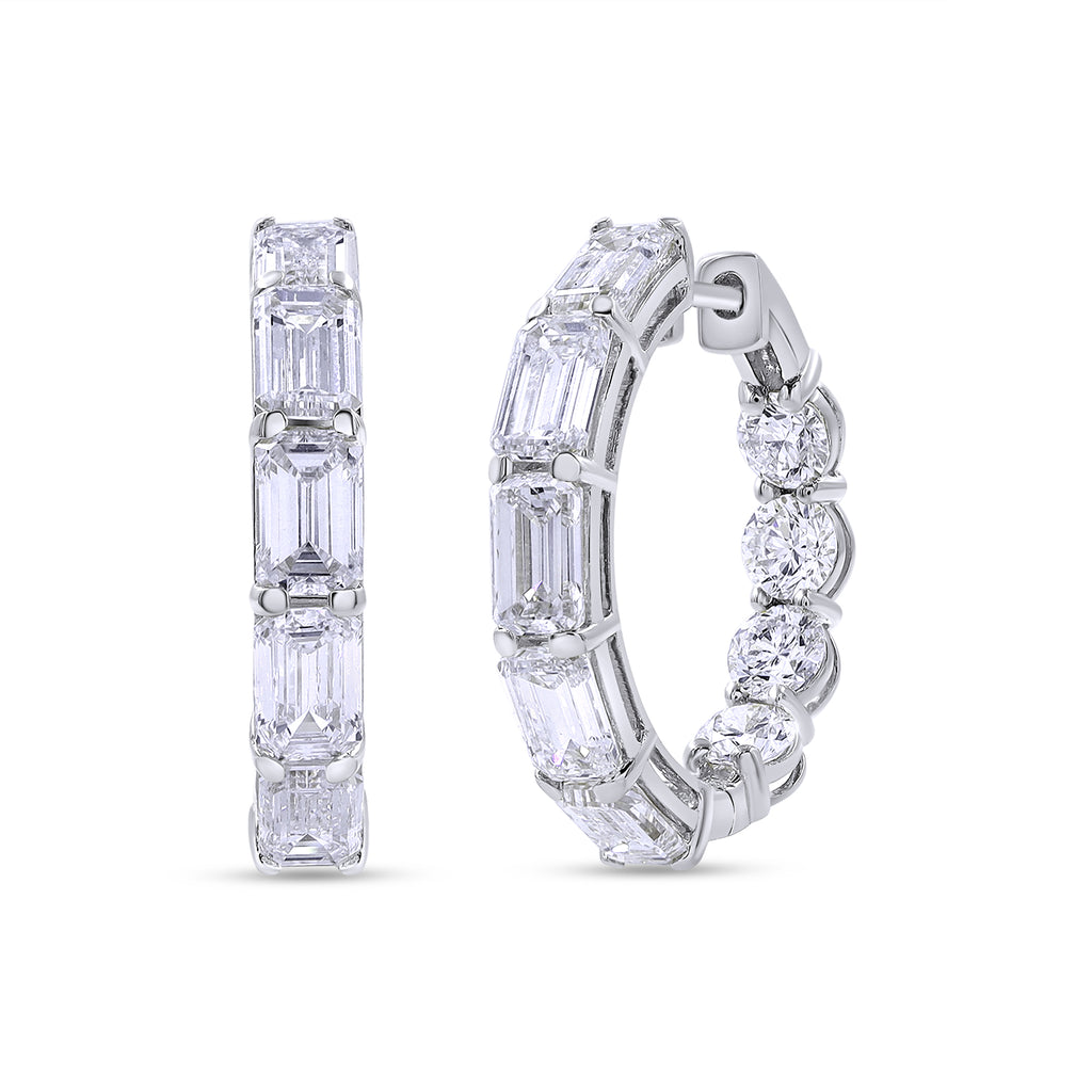 Lab-Grown Inside Out Emerald/Round Hoops