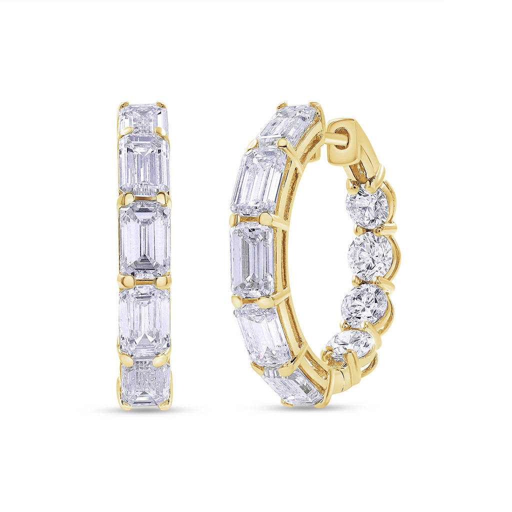 Lab-Grown Inside Out Emerald/Round Hoops