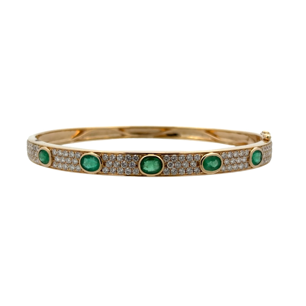Bezel Oval Emerald & Lab-Grown Pavé Diamond Bangle