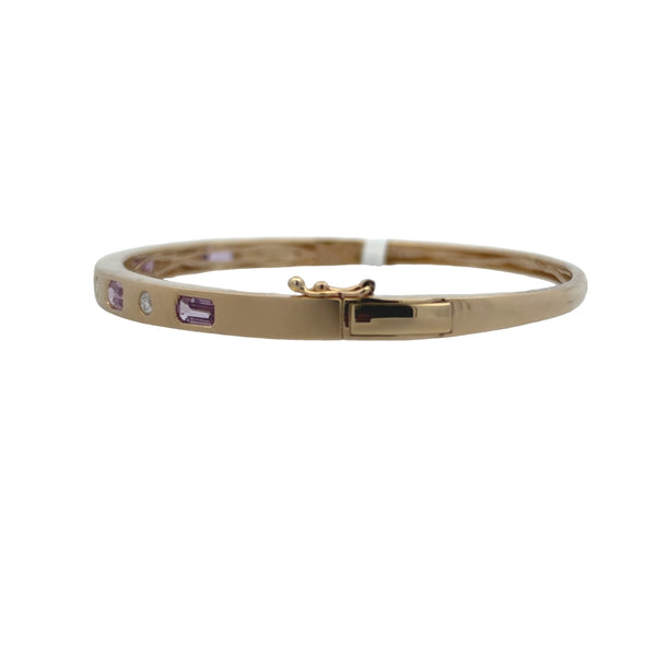 Inlay Pink Sapphire & Diamond Brushed Finish Bangle
