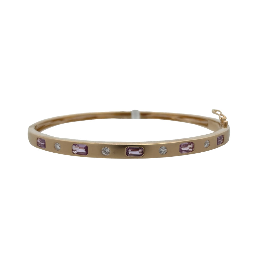 Inlay Pink Sapphire & Diamond Brushed Finish Bangle