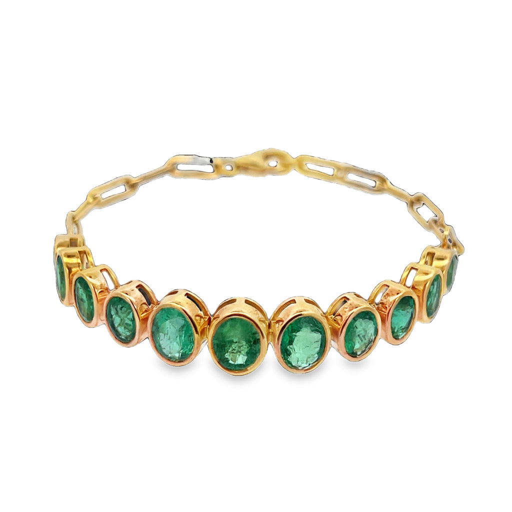 Bezel Oval & Pear Emerald Half Paperclip Bracelet